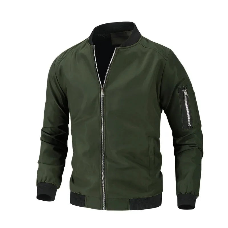 Spring Men's Jacket Stand Collar Solid Color Casula Slim Fit Classic Baseball Coat Zipper Windproof Fashion Versatile Outwear