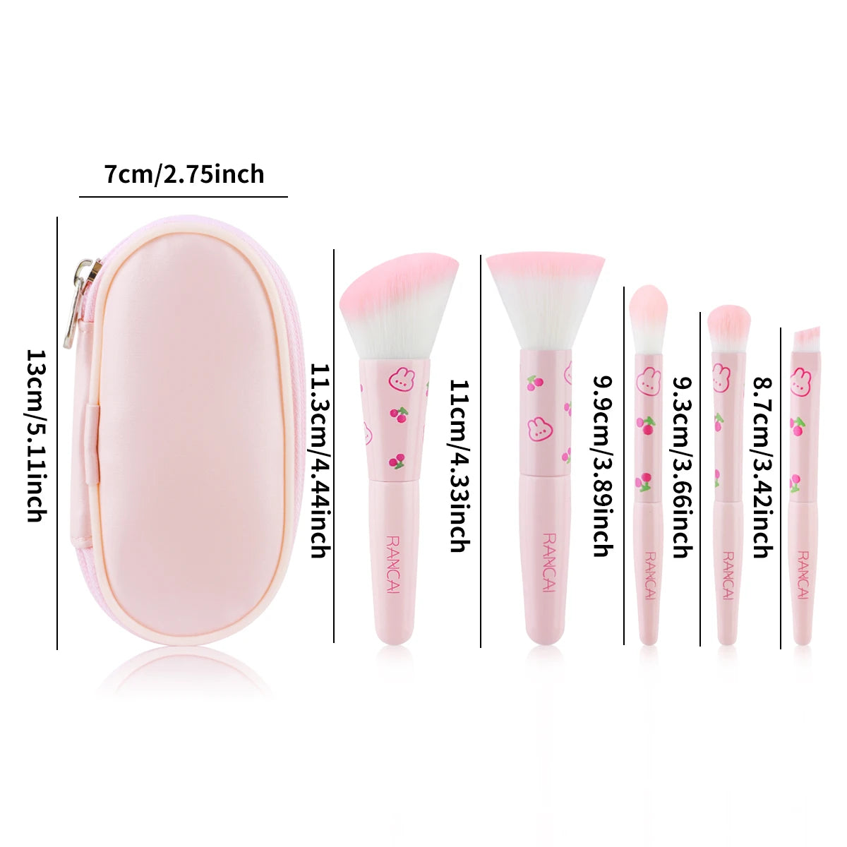 5-teiliges niedliches, kompaktes Make-up-Pinselset mit Etui, hochwertige Pinsel für makellose Foundation, Rouge und Lidschatten-Applikation, Kosmetikwerkzeuge