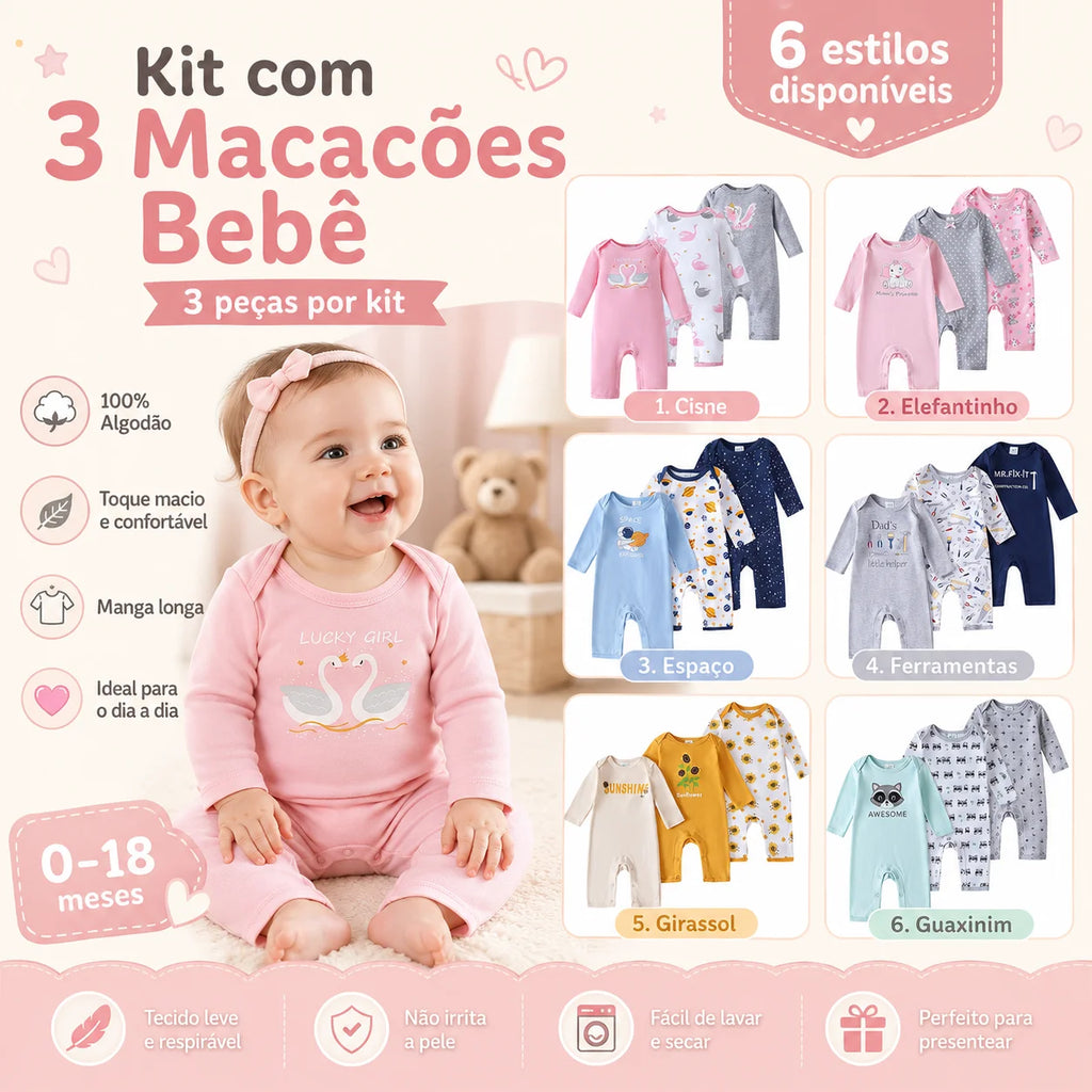 Set da 3 tutine neonato a maniche lunghe