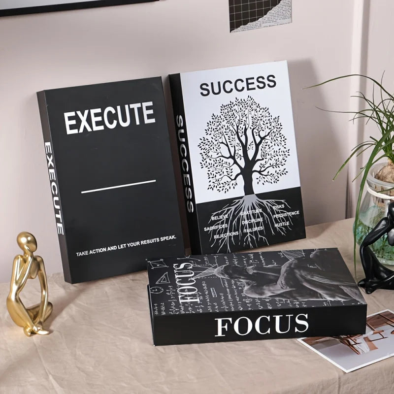 Lot de 3 livres décoratifs inspirants pour bureau, adaptés à la décoration du bureau à domicile, de la pièce, faux livres, décoration d'intérieur