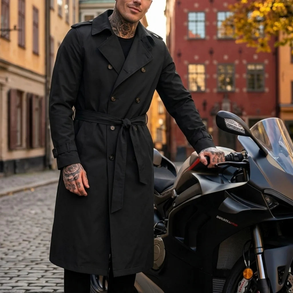 Trench da uomo doppiopetto lungo per mezza stagione