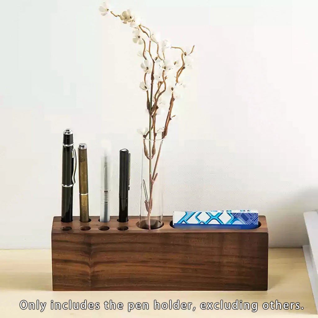 Acacia Wood Desk Pen and Business Card Holder