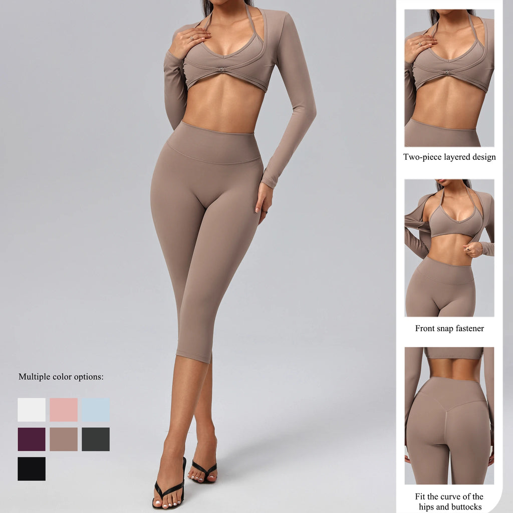 Yoga set for women, 3-piece, top and leggings