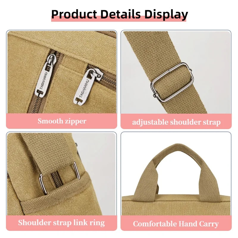 Men’s Canvas Shoulder Bag with Multiple Pockets