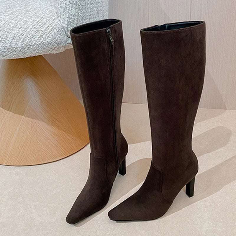 Stivali donna Liyke effetto suede con zip e tacco largo