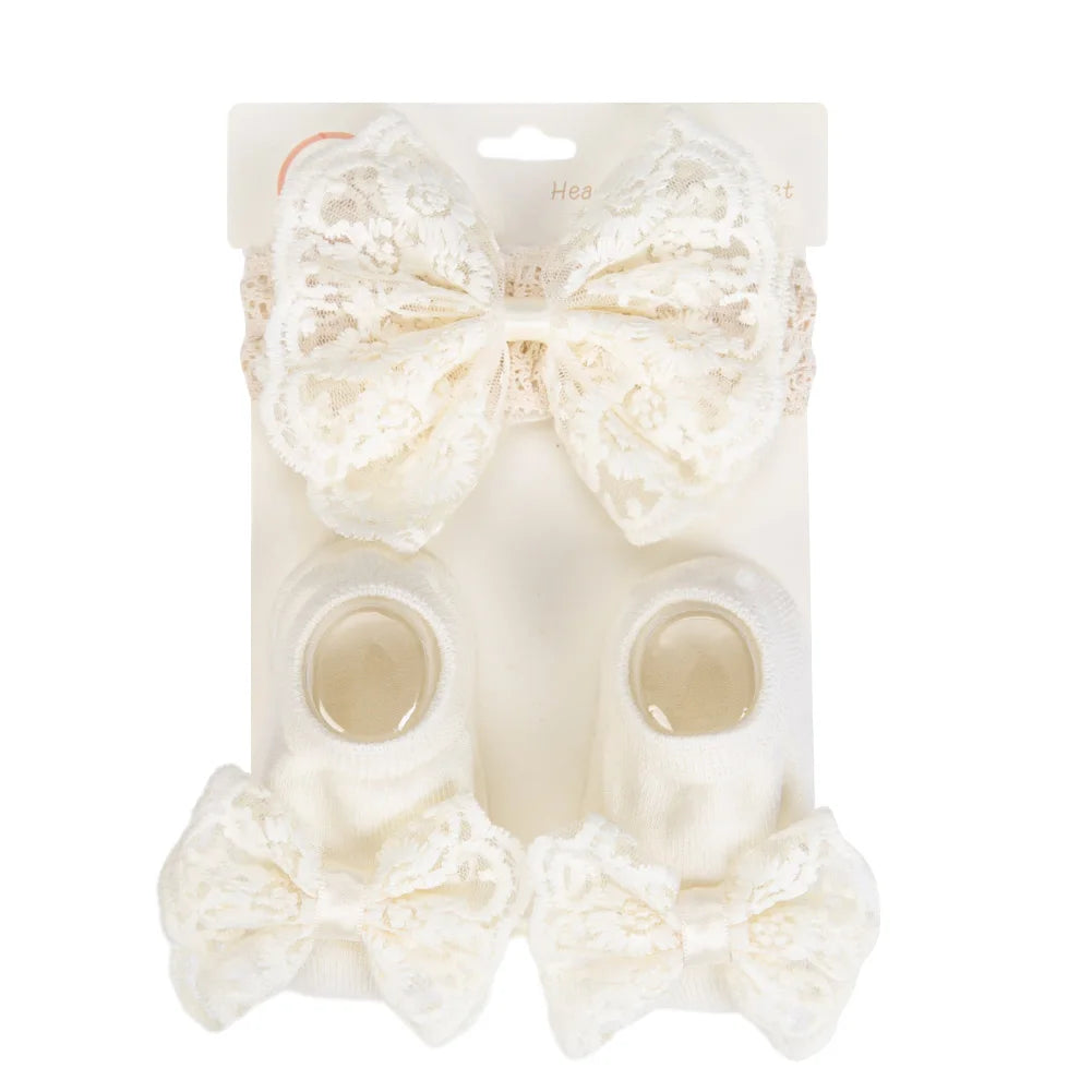 Set per neonata con fascia per capelli e calze decorative