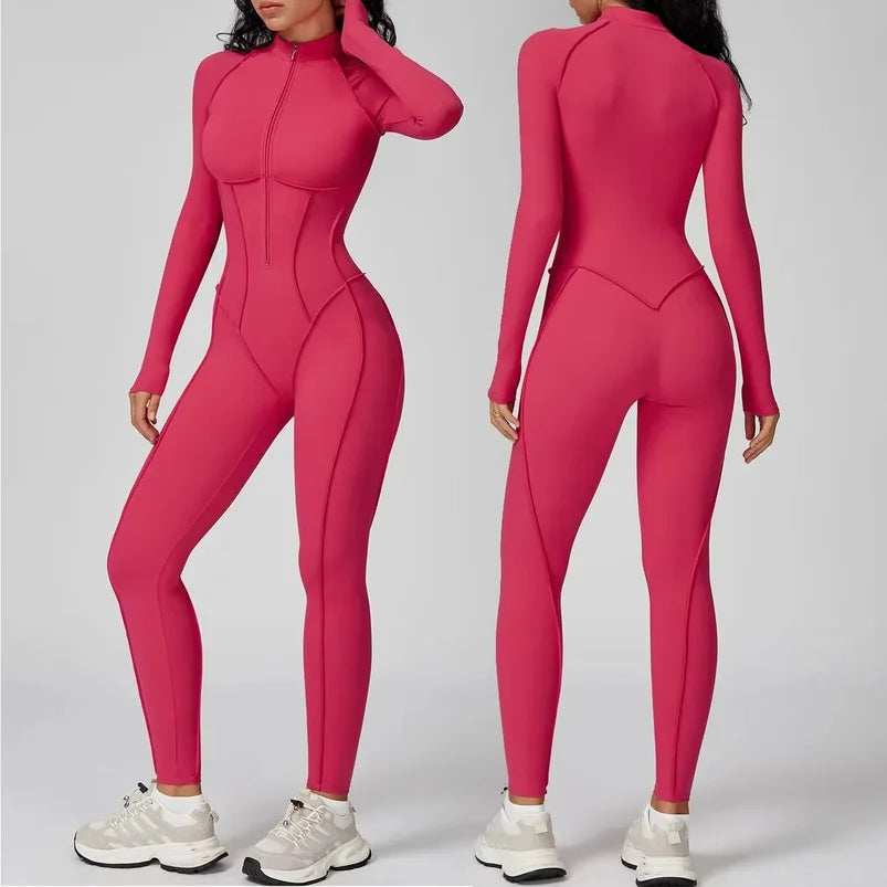 Tuta intera sportiva donna con maniche lunghe e zip