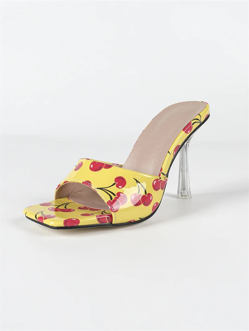 Mules donna Liyke con ciliegie e tacco trasparente