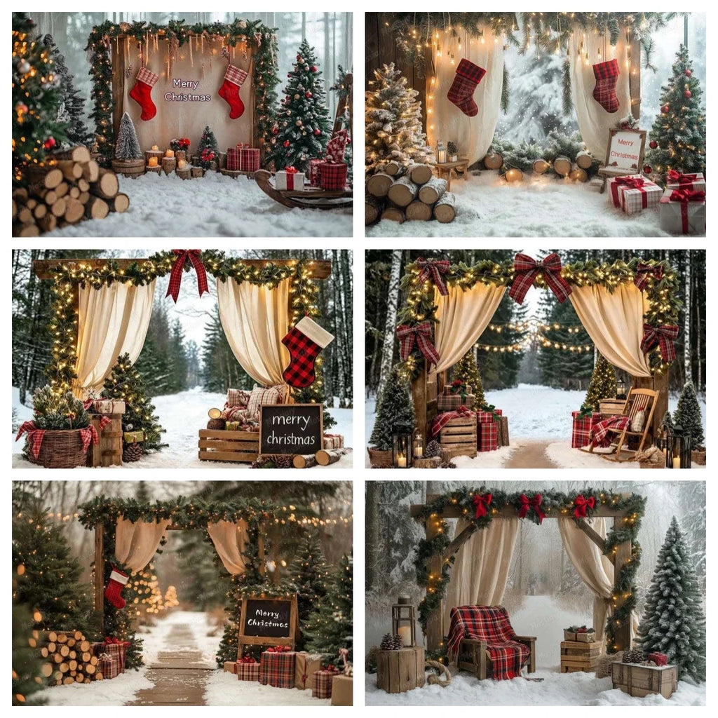 Christmas Forest Curtain Garland Night Lights Photography Backdrop Christmas Family Xmas Holiday Party Photo Portrait Decoration