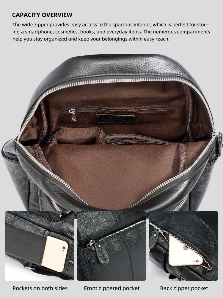 Zency Stylish White Black Genuine Leather Women Backpack A++ Quality Anti-theft Large Capacity Knapsack Travel Designer Rucksack