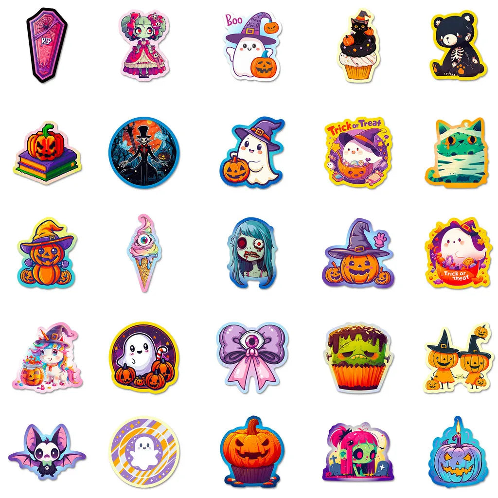 50 pegatinas de grafiti de Halloween: diseños de calabaza, murciélago y castillo para decoración de equipaje DIY (Tienda Anime Worlds)