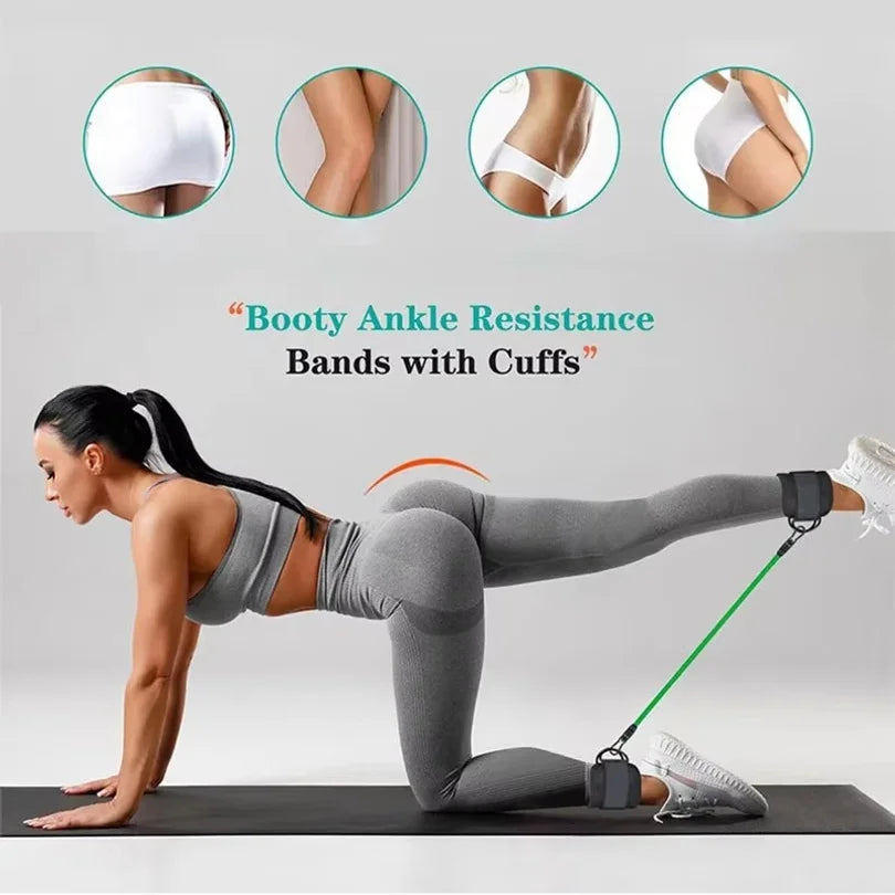 Resistance Band Set with Ankle Straps for Home Workouts