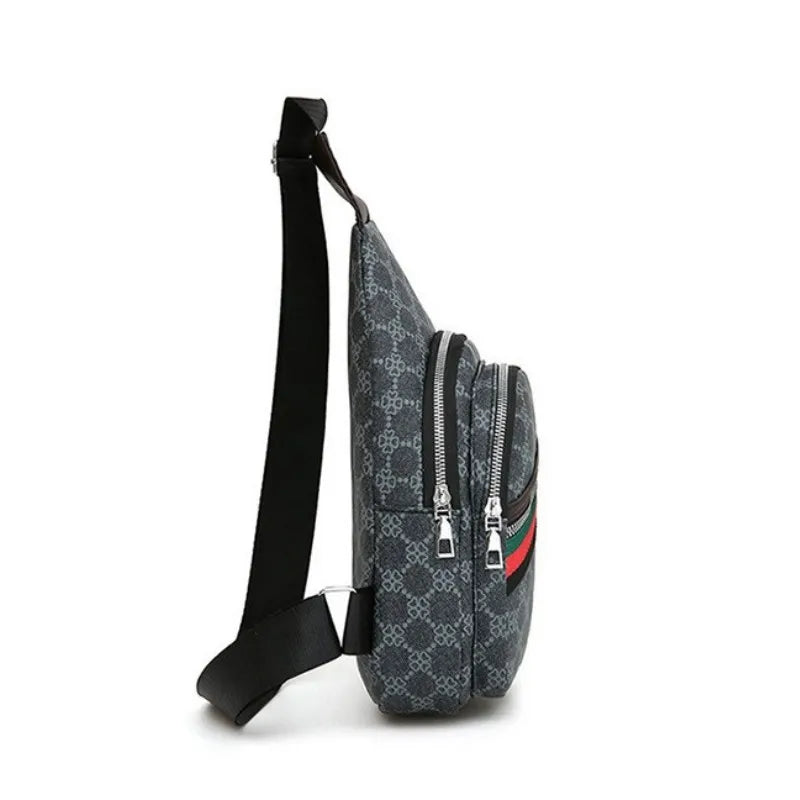 Men’s PU Crossbody Chest Bag with Earphone Opening