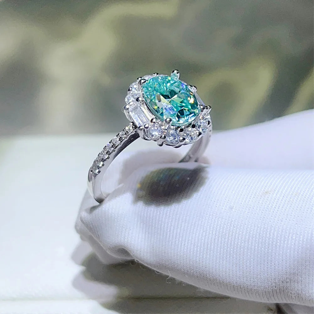 Anello in argento 925 con moissanite verde Paraiba