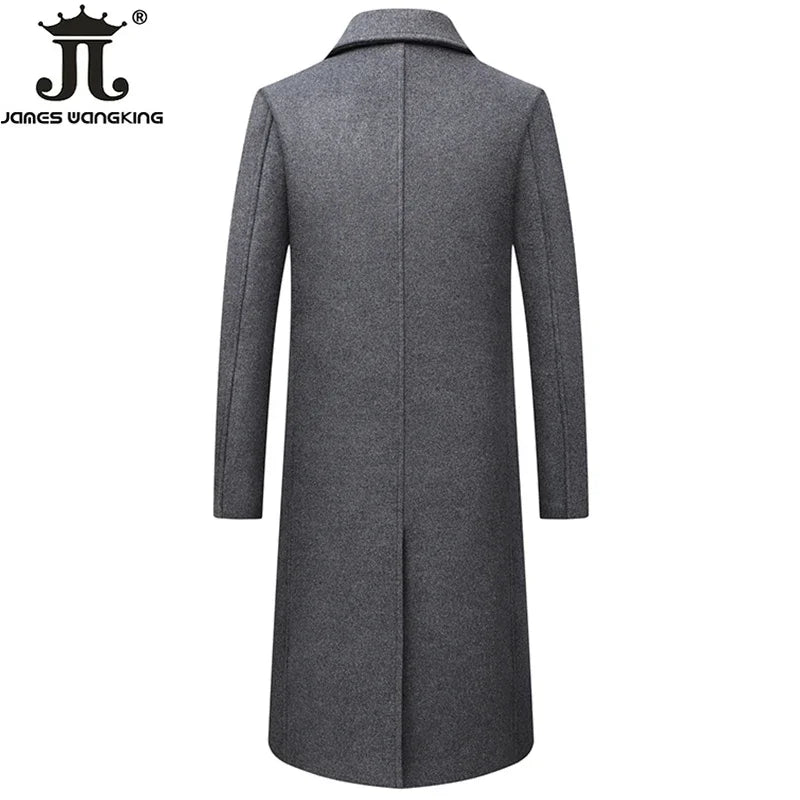 Autumn Winter Mens Woolen Jackets Boutique High-end Wool Blend Overcoat Trench Men X-long Thick Coat Over The Knee Trench Coat