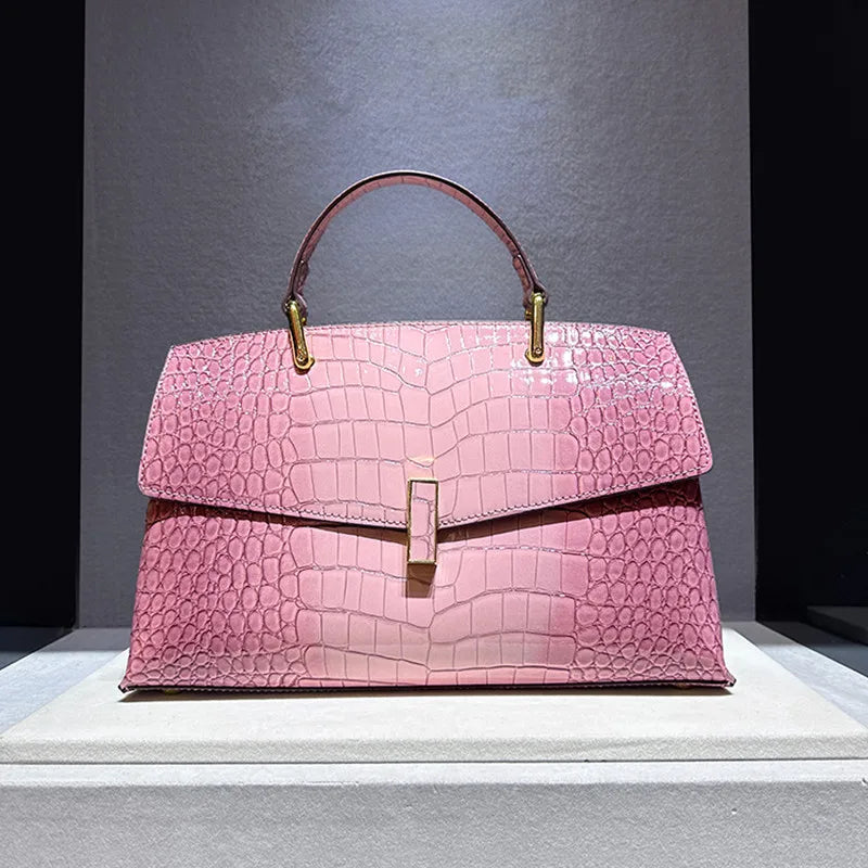 2026 New Genuine Leather Women's Handbags Luxury Fashion Lady Top Handle Shell Bag Crocodile Pattern Shoulder Crossbody Bags