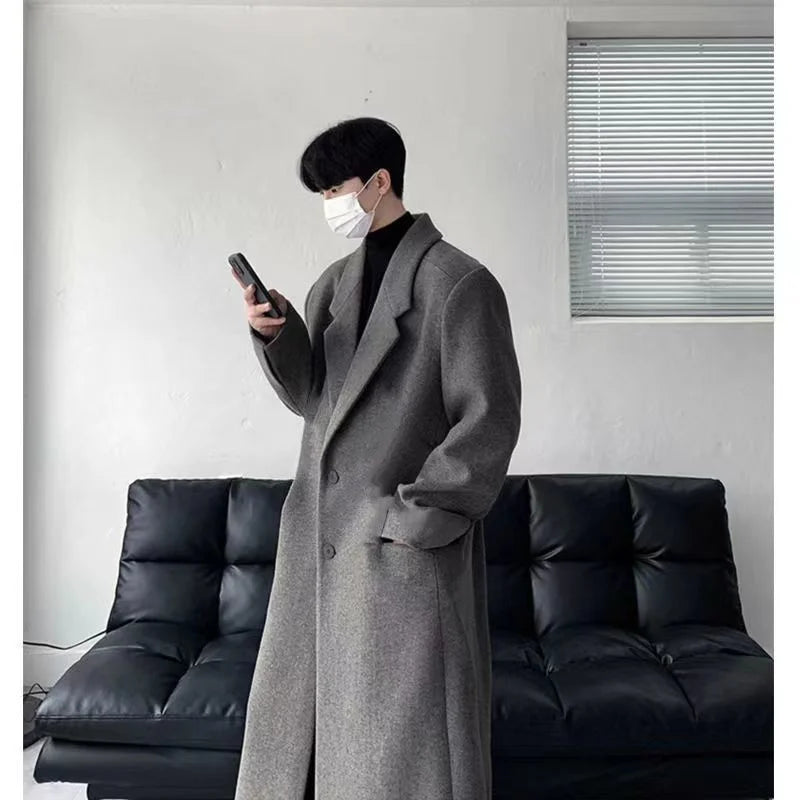 British Style Men's Medium to Long Woolen Coat 2026 Autumn and Winter New Korean Style High-end Trend Windbreaker Thick Coat