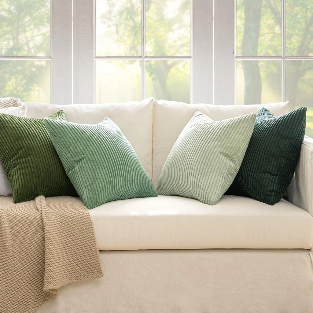 4-Piece Boho Farmhouse Throw Pillow Covers, Modern Nordic Cushion Covers, Soft Corduroy (Pillowcases Without Inserts)