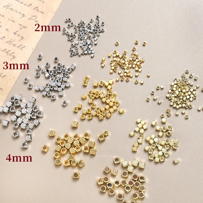 20 Stück  2-4mm  Vergoldete echte quadratische Perlen, geschliffene Perlen  DIY-Schmuck, Halskette, Armband, Abstandshalter, Zubehör, Materialien