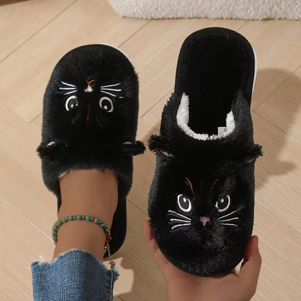 Women's Fuzzy Cat Slippers Winter Warm Cozy Indoor House Shoes With Soft Non-Slip EVA Sole Cute Animal Design For Home Use