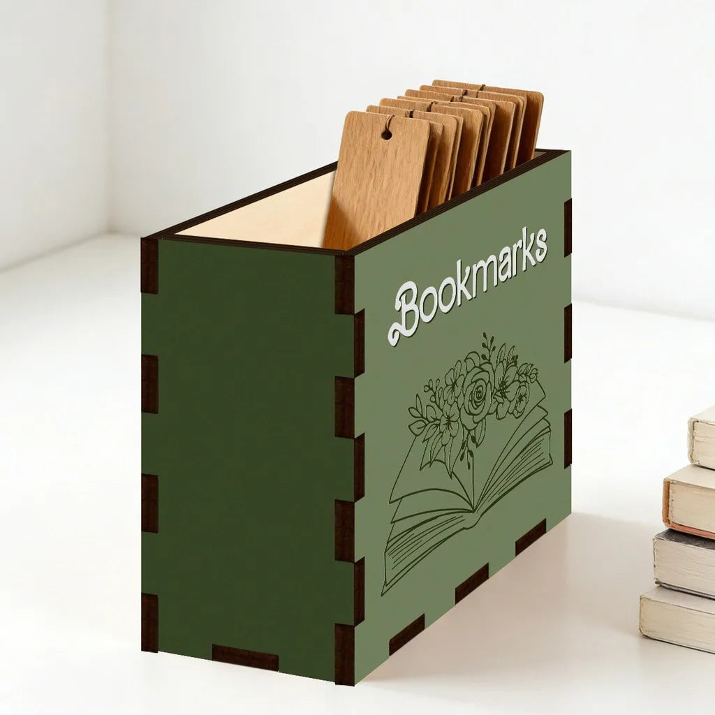 Wooden Book-Shaped Bookmark Storage Box