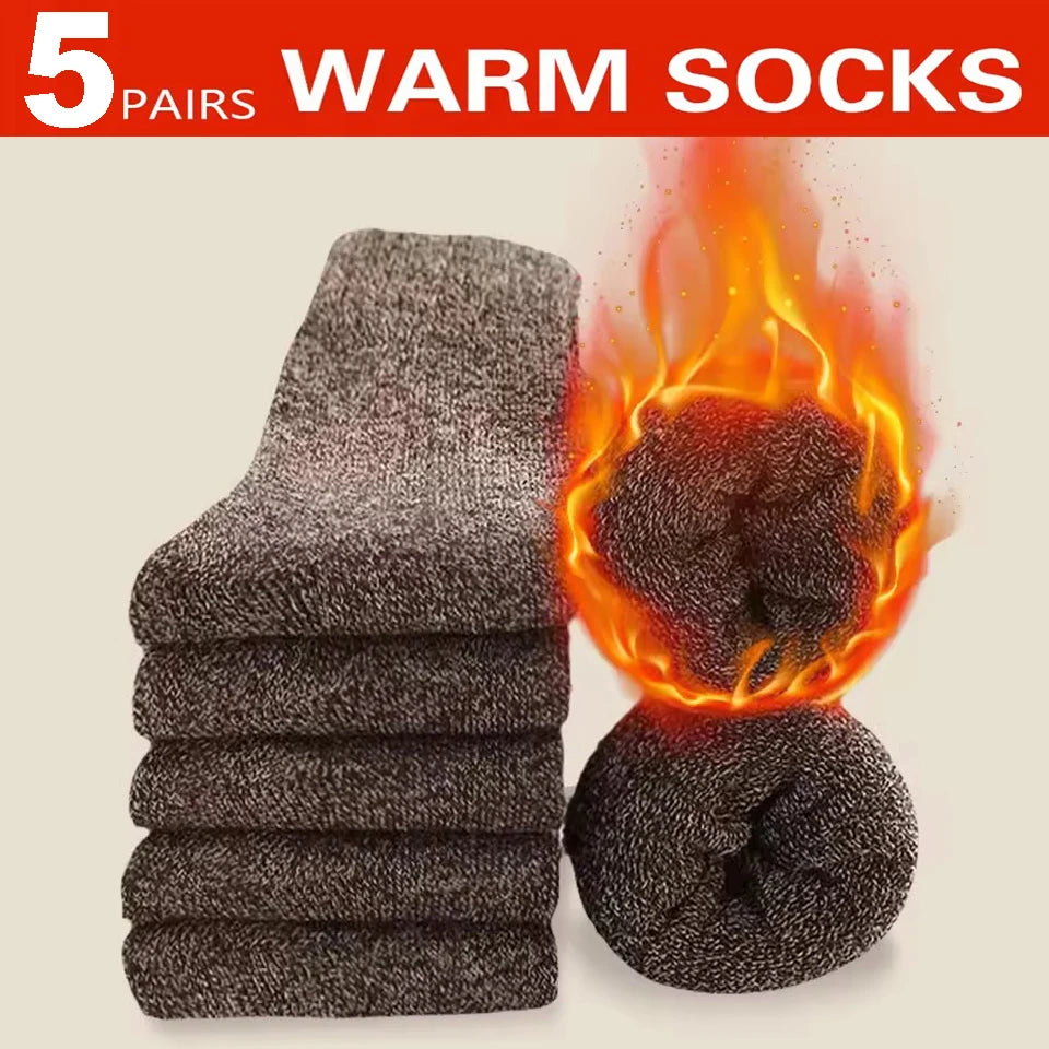 3 Pairs of Thick, Warm Winter Socks for Men, Towel-Textured Sole, Wool Slipper Socks, Merino Wool Socks for Cold and Snow, Sizes 39–44