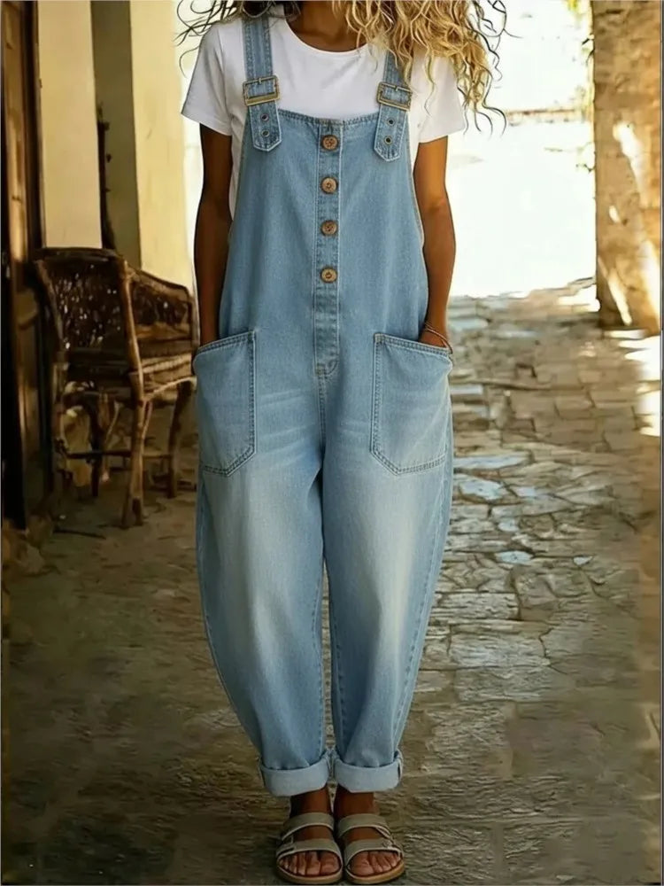 Damen-Latzhose aus Denim mit verstellbaren Trägern