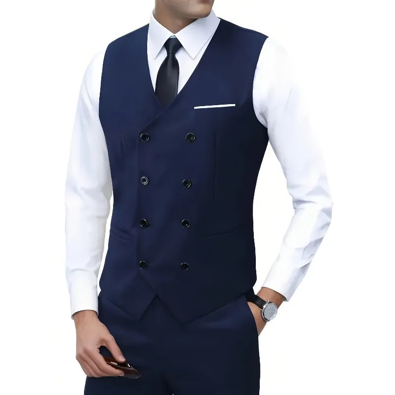 Hot Sale Men's Double Breasted Vest British Style Slim Fit Business Formal Waistcoat High Quality Suit Vest Multiple Colors
