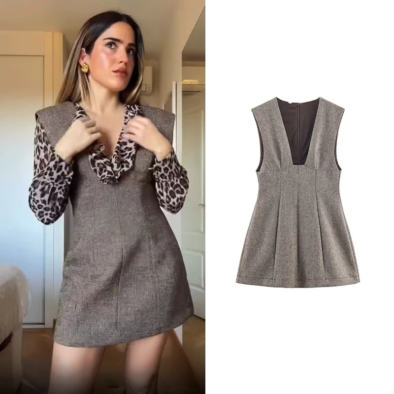 Women's Autumn Dress 2025 New Fashion Slim V-Neck Elegant Mini Dress Women's Autumn Street Youth Chic Holiday Dress