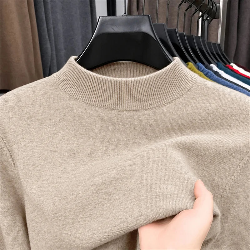 Men Mock Neck Knitted Pullover Solid Color Slim Fit Long Sleeve Basic Style Casual Warm Autumn Sweater Male Knitwear Tops