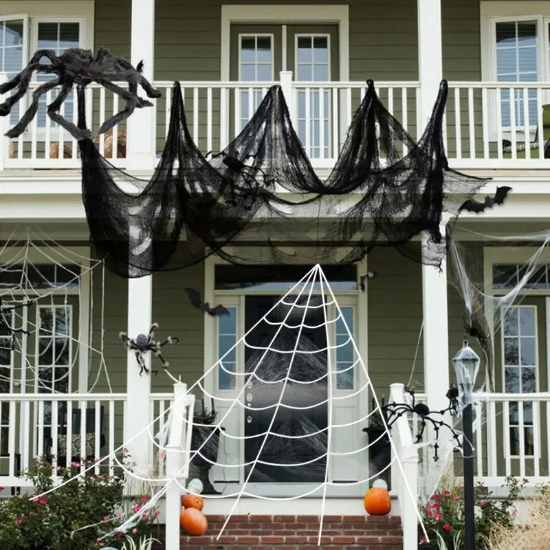 Telas Negras Espeluznantes para Halloween 76x198cm Telas de Malla Tipo Queso Telas de Gasa para Fiesta de Halloween Telas de Malla para Telarañas de Pared Telas para Escenas de Terror Accesorios