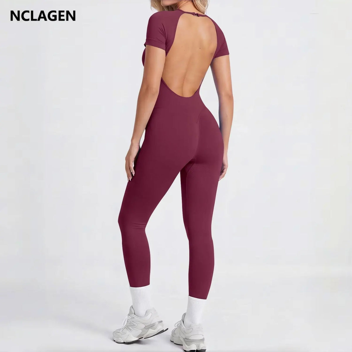 Sportoverall für Damen, kurzärmelig, offener Rücken