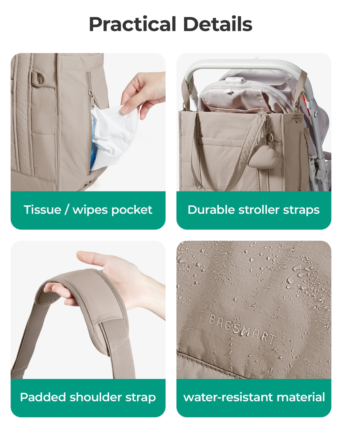 BAGSMART Diaper Bag Tote 5-in-1 Mommy Bag Water Resistant Puffer Baby Bag with Pacifier Case Insulated Pockets