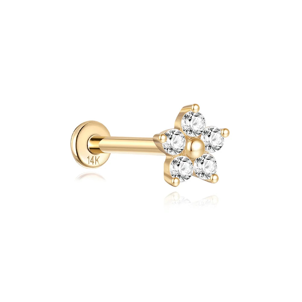 AIDE Real 14K Solid Gold Multiple Sizes Zircon Pendant Stud Earring Simple IND Piercing Ear Bone Ear Studs DIY Vintage Jewelry