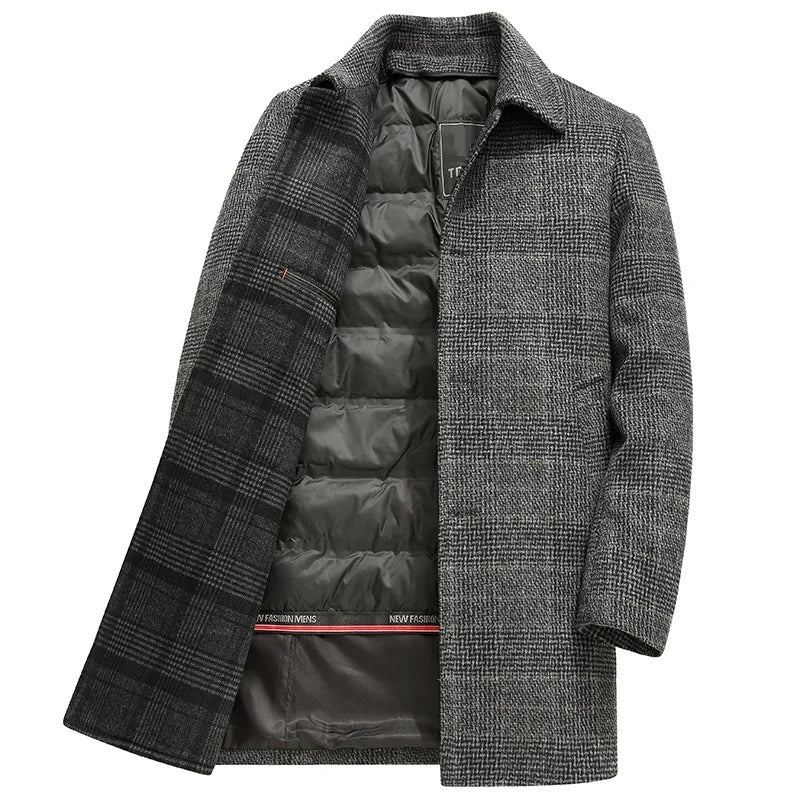 2025 New Arrival Winter Top quality white duck down liner wool trench coat men,male thicked warm overcoat size M-4XL  22837