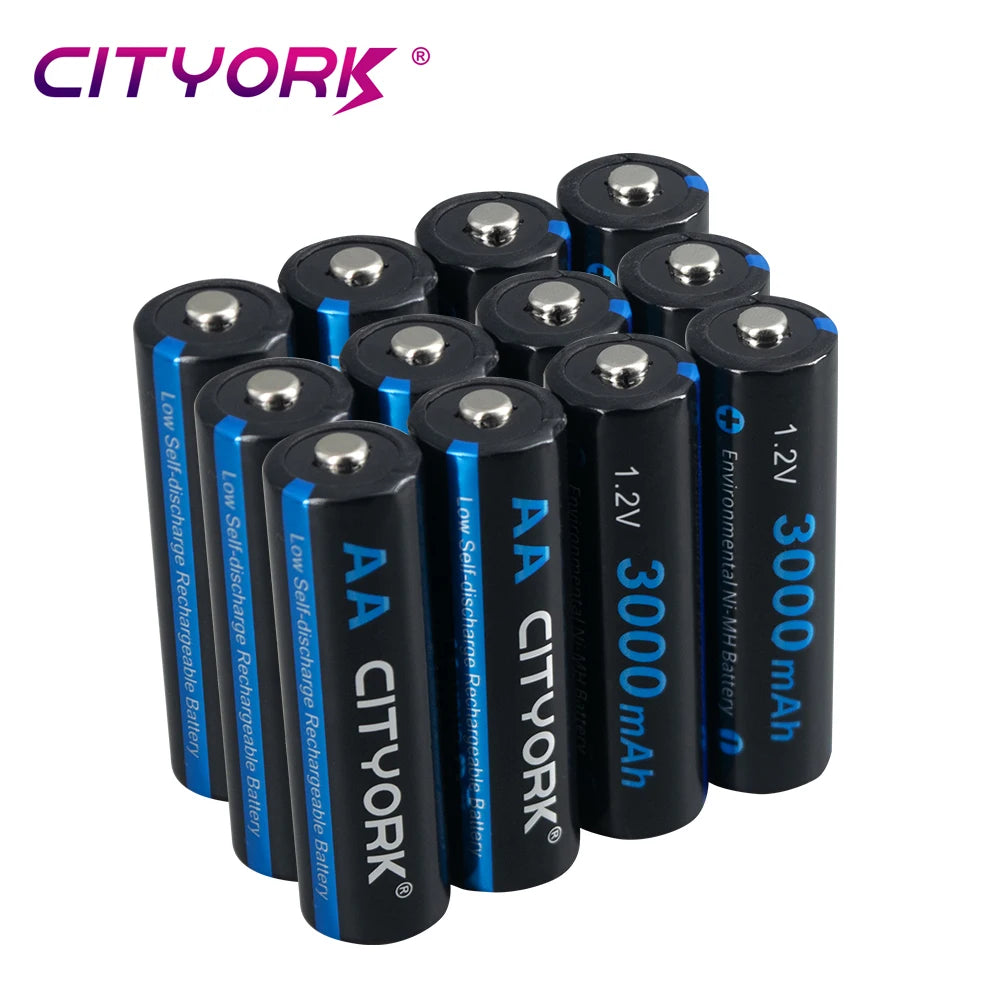 CITYORK 4–16 Stück 1,2-V-AA-NiMH-Akkus, 3000 mAh, AA HR6 Ni-MH-Batterien mit LCD-Ladegerät für 1,2-V-AA-/AAA-Akkus