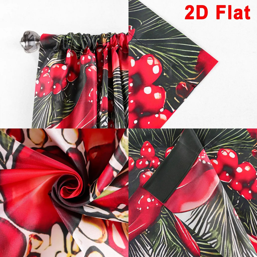 2pcs Festive Christmas Curtains, 60*150cm Polyester Curtains Xmas Baubles Ribbon Patterns Window Drapes for Home Holiday Decor