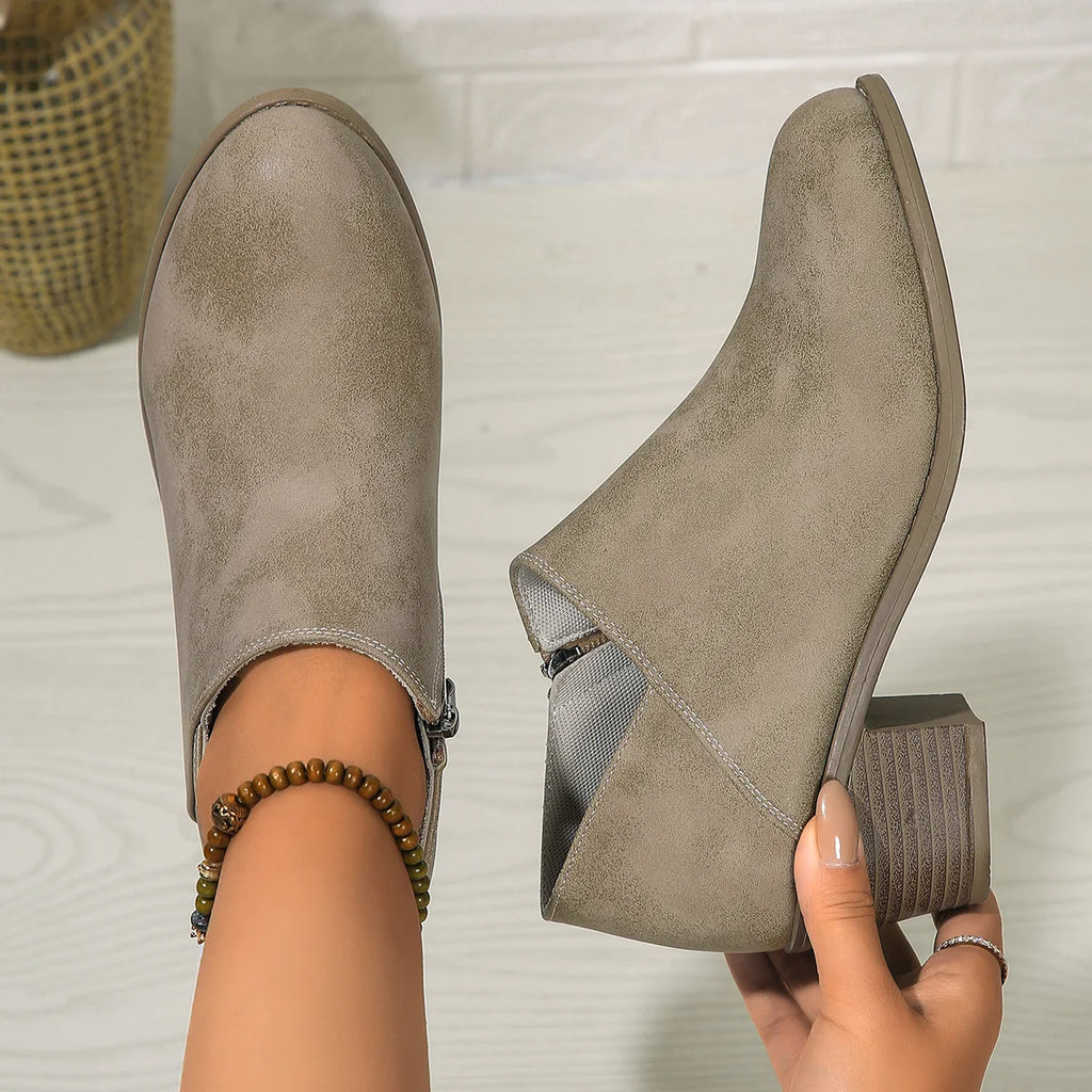 Women's Booties 2025 Autumn Suede Chelsea Boots Fashion Women's Size 43 Platform Boots Side Zipper Heeled Ankle Boots Women's Boots