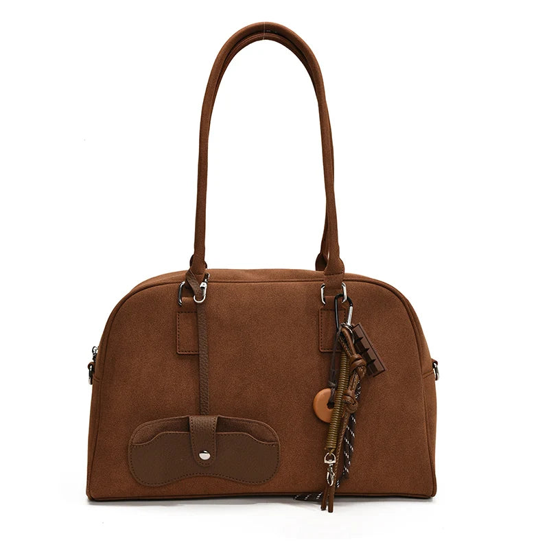 Big Size Women Bowling Bags Suede Pure Color Large Capacity Shoulder Crossbody Bag With Long Strap 2024 Luxury Designer Handbags
