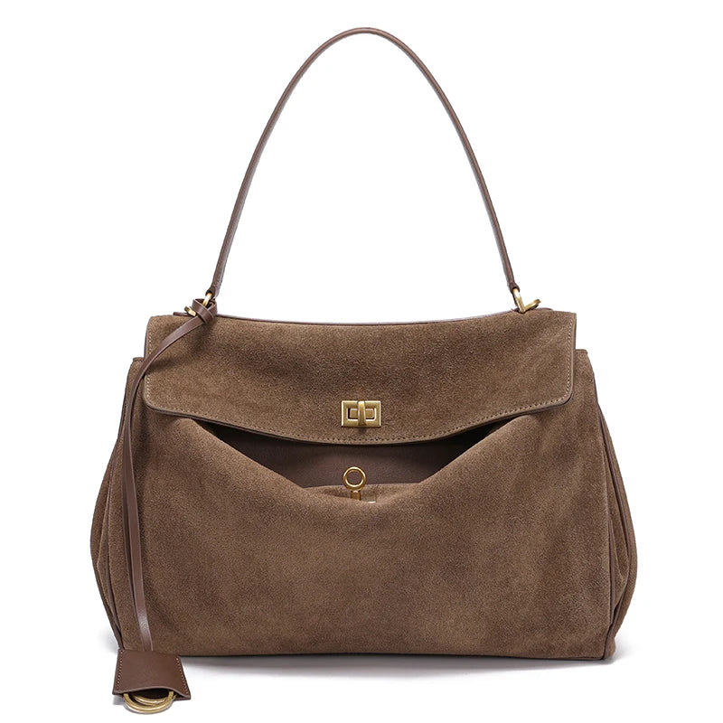 Suede Bags Women Genuine Leather Handbag Winter Luxury Brand Woman Shoulder Bag Totes Gold Buckle Large Capacity Female Bags