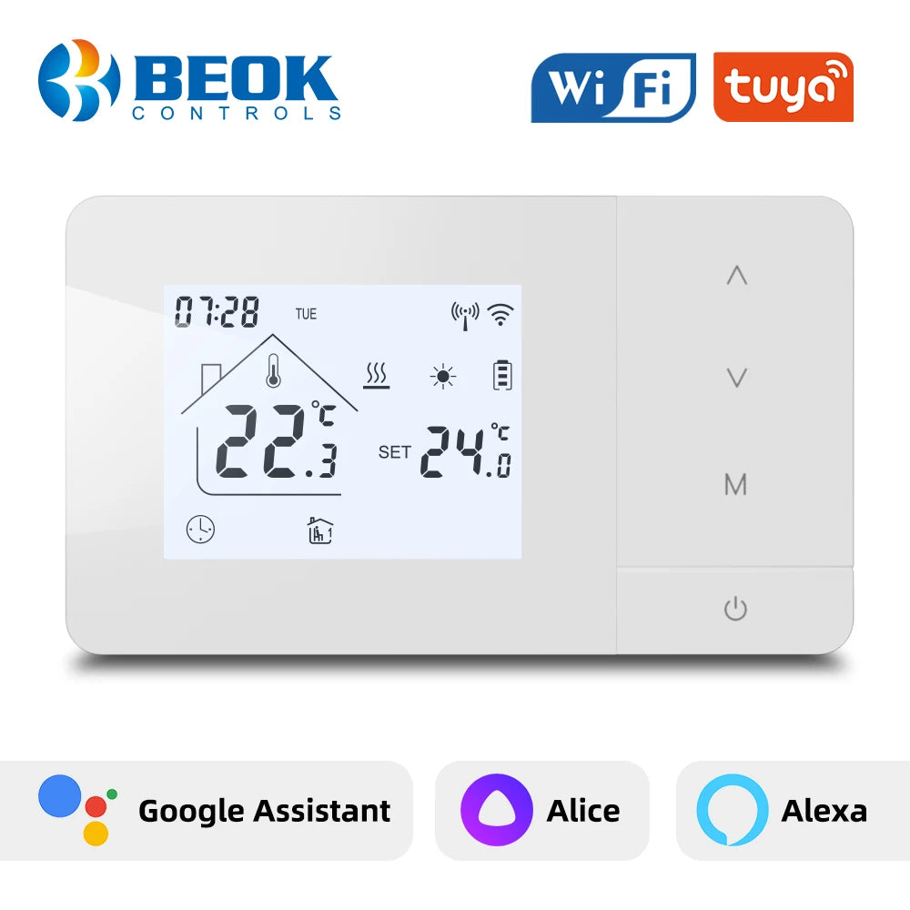 Beok Tuya Battery Heating Thermostat Wifi Heating/Cooling Temperature Controller for Gas Boiler Work with Google Home Alexa