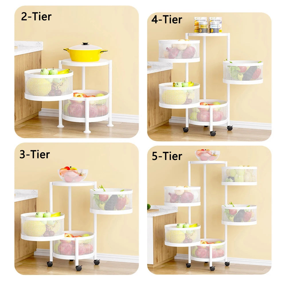 Étagères de rangement rotatives à 3/4/5 niveaux, paniers de rangement pour fruits et légumes, organiseur d'étagère avec paniers amovibles pour cuisine