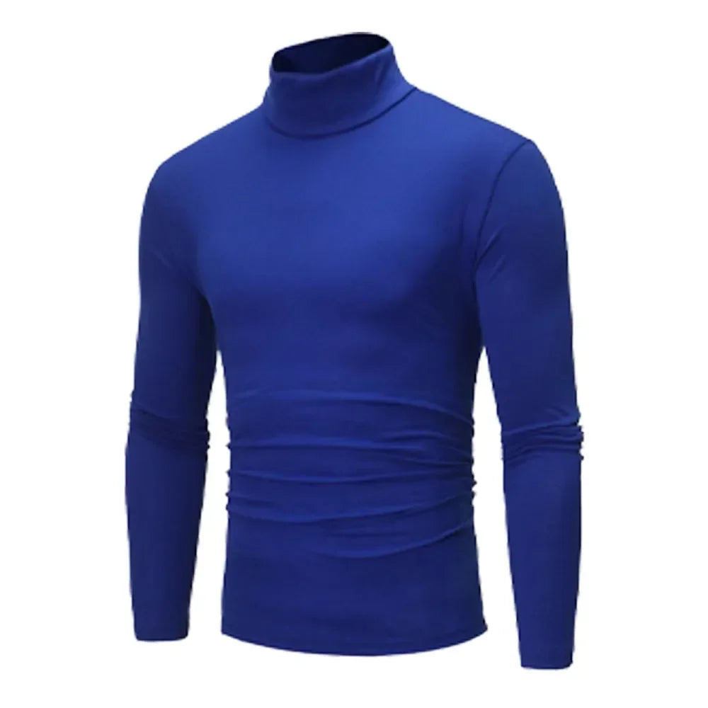 Autumn Spring Men's Bottoming Turtleneck Tops Slim Fit High Elastic Pullover Solid Color Stretchy Tees Basic Male Costume