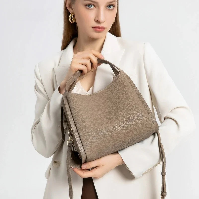 Women Genuine Cowhide Shoulder Bag Upper Arm Purse Bucket Ladies Office Female Commuter Sophisticated Elegant Premium Chic 2026