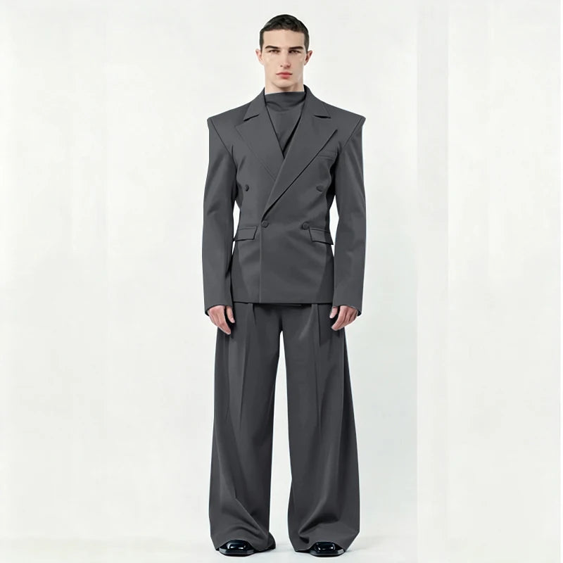 Chic Loose Men's Suits 2 Pieces Jacket Pant Sets Double Breasted Peak Lapel Special Customize Male Clothing Fashion Stylish 2025