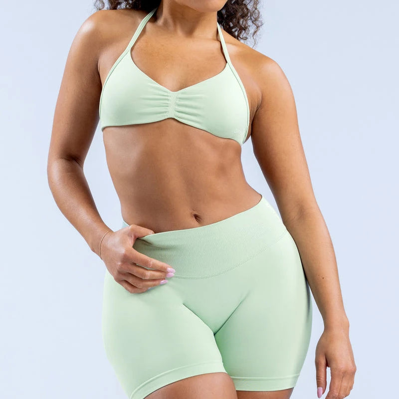 2PCS DF Gym Set Women Strappy Yoga Bra Top Sportswear Workout Scrunch Shorts Sports Suit Seamless Set Fitness Clothes