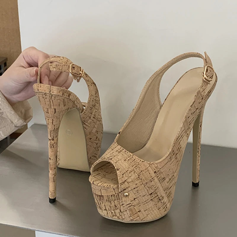 Scarpe peep toe donna Liyke con plateau effetto sughero