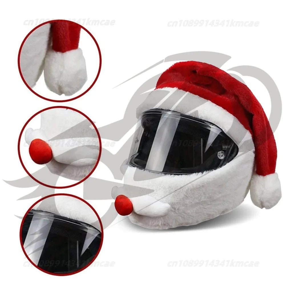 Universal Motorcycle Christmas Helmet Cover Cartoon Elk Santa Claus Fluffy Plush Set Christmas Cosplay Splicing Head Cover