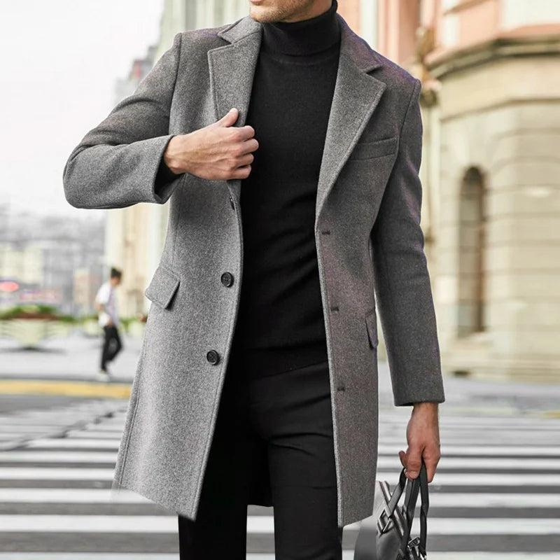 Autumn Winter Men's Casual Wool Coat British Style Men's Long Sleeve Wool Jacket Lined