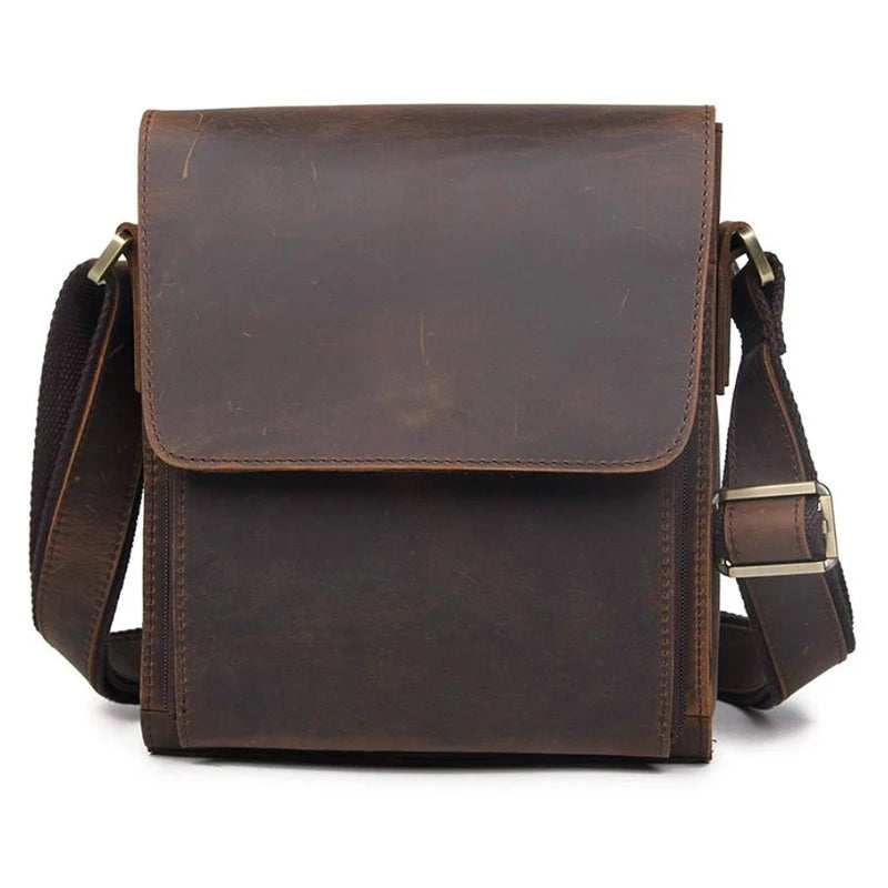 Vintage Fashion Genuine Leather Men Shoulder Bags Leather Messenger Bags Men Crossbody Bag Casual Bag Cowboy Style Brown Medium
